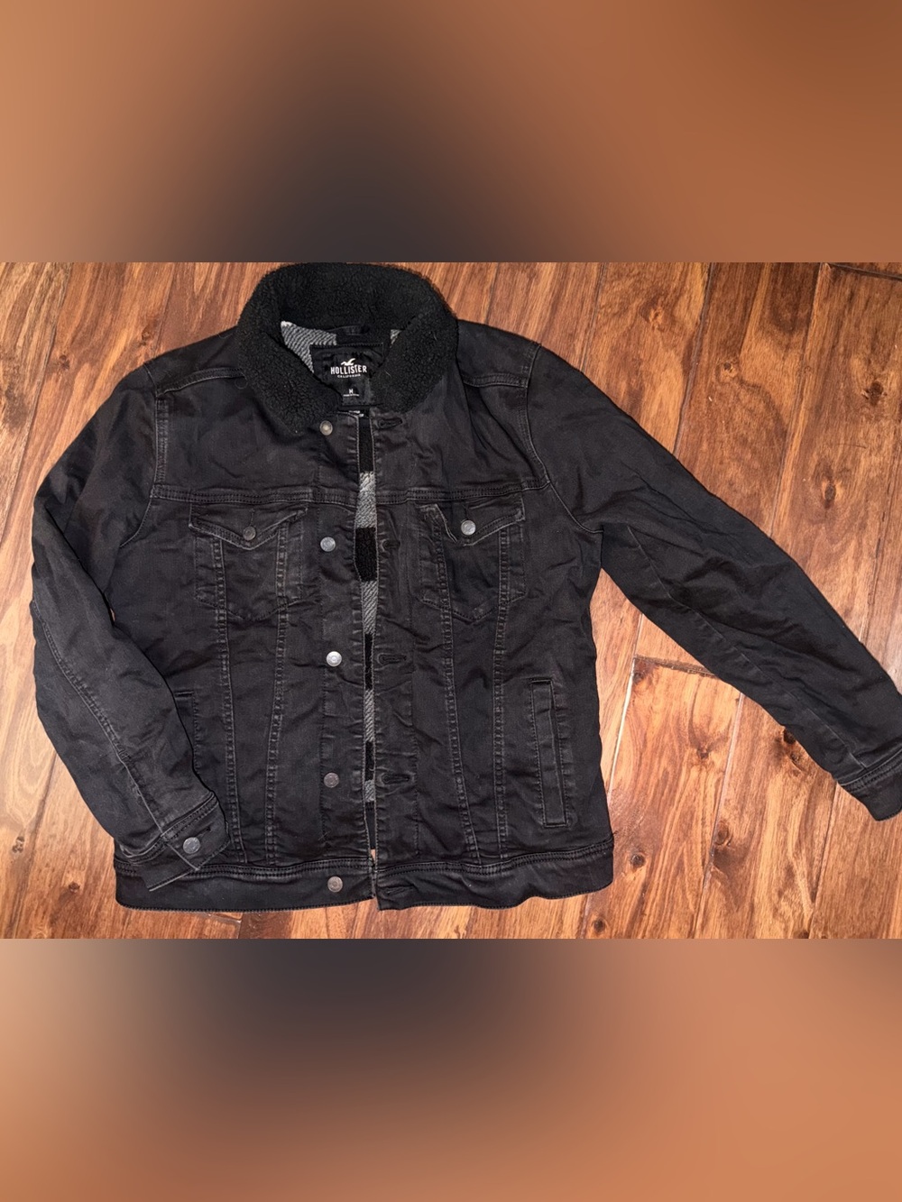 Men’s Hollister Epic Flex Denim Sherpa Lined Trucker Jacket Black Size Medium